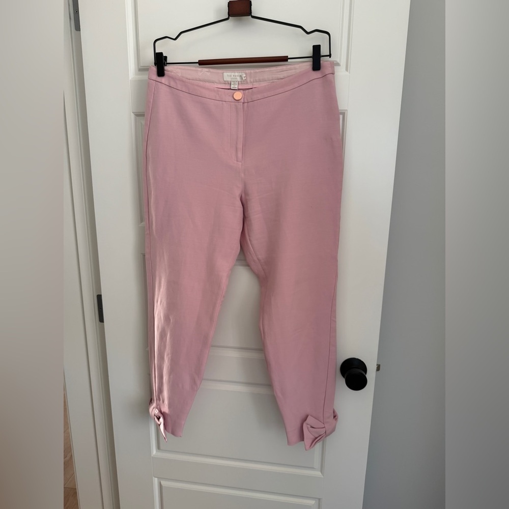 Ted Baker London Pink Tie-Cuff Cropped Trousers with Bows & Rose Gold